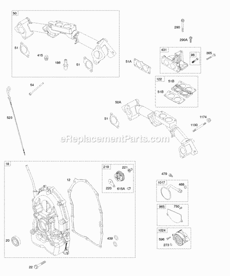 Crankcase Cover Intake Manifolds Diagram and Parts List for 540477-0112-E1  Briggs and Stratton Engine